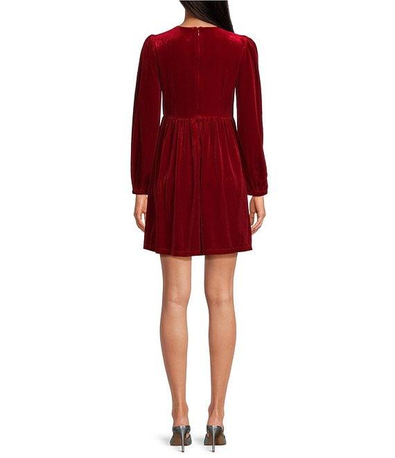 Sugarlips Glow Bow Velvet Crew Neck Long Sleeve Mini Dress Product Image