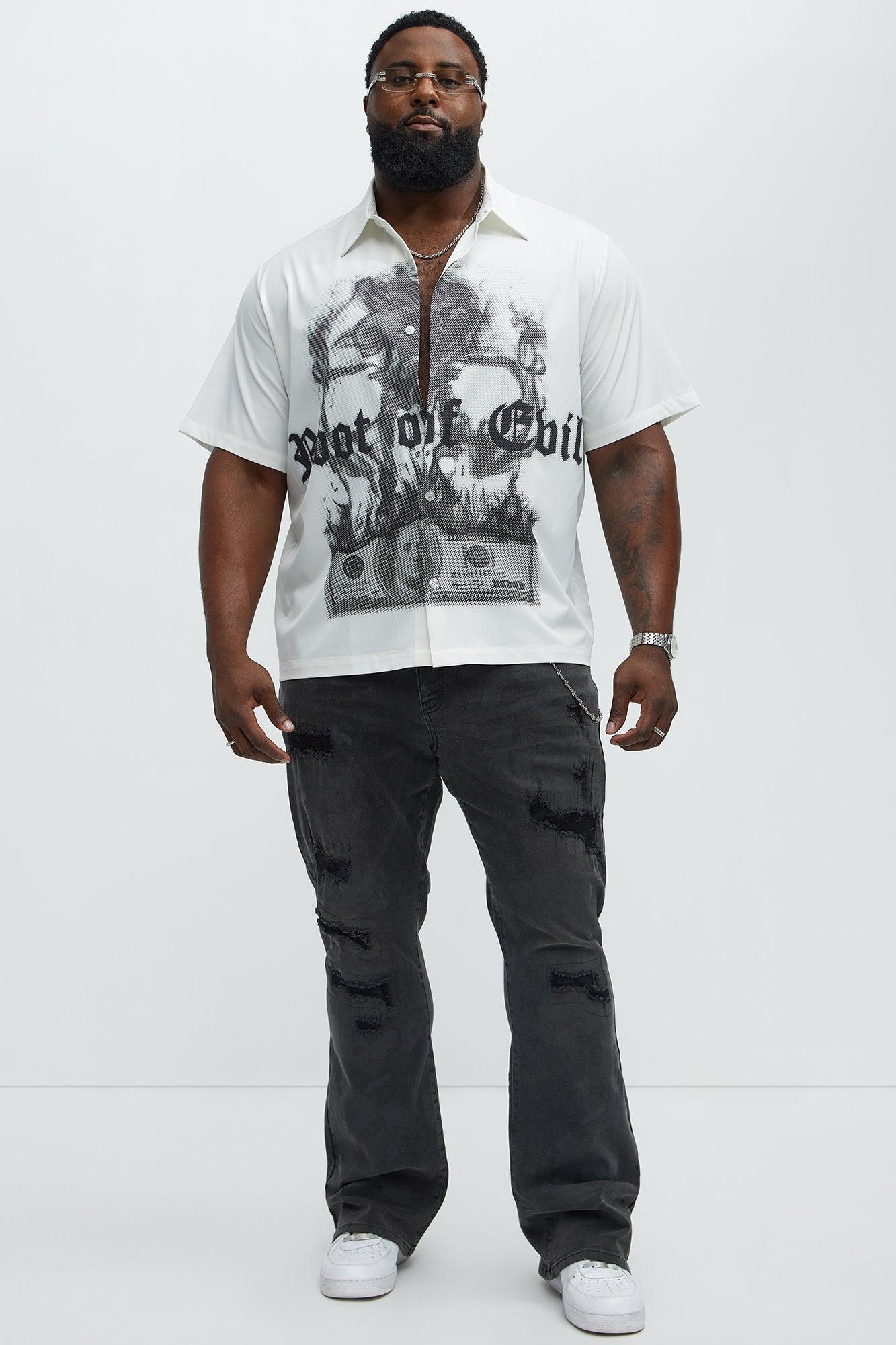 Smoking Skeleton Graphic Button Up Shirt - White Male Product Image