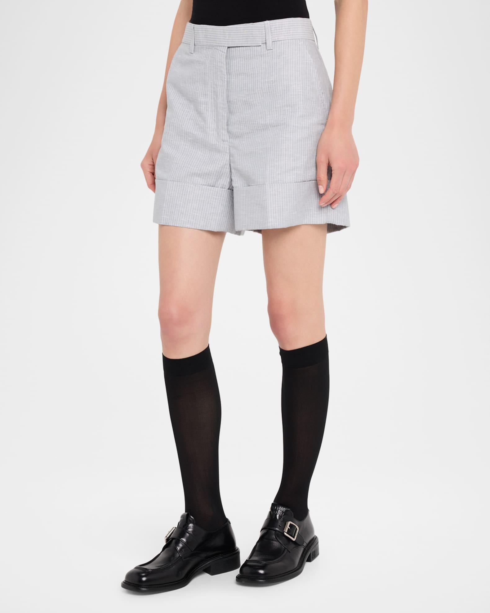 Striped Linen-Cotton Suiting Shorts Product Image