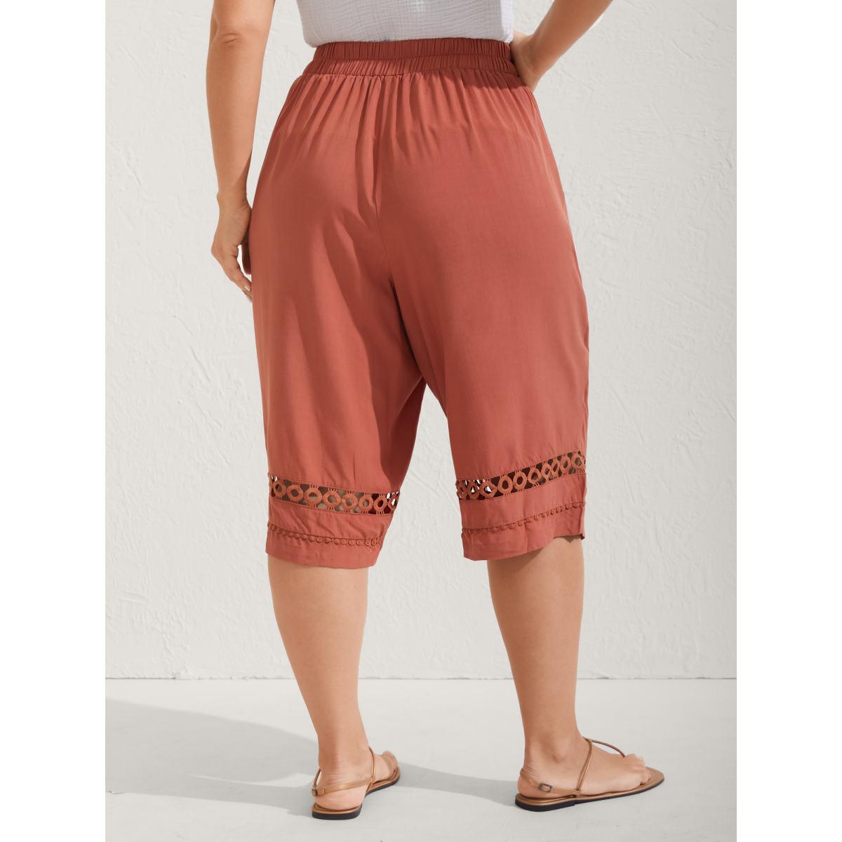 Plus Size Lace Trim Plain Straight-Leg Pants Women Rust Resort Straight Leg Mid Rise Vacation Pants BloomChic 14-16/1X Product Image