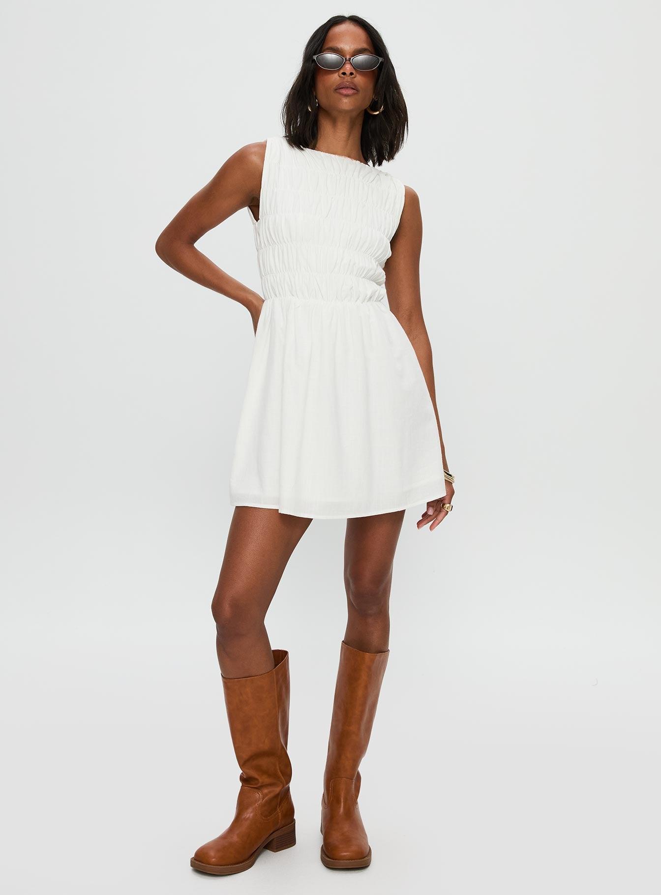 Melona Shirred Mini Dress White Product Image