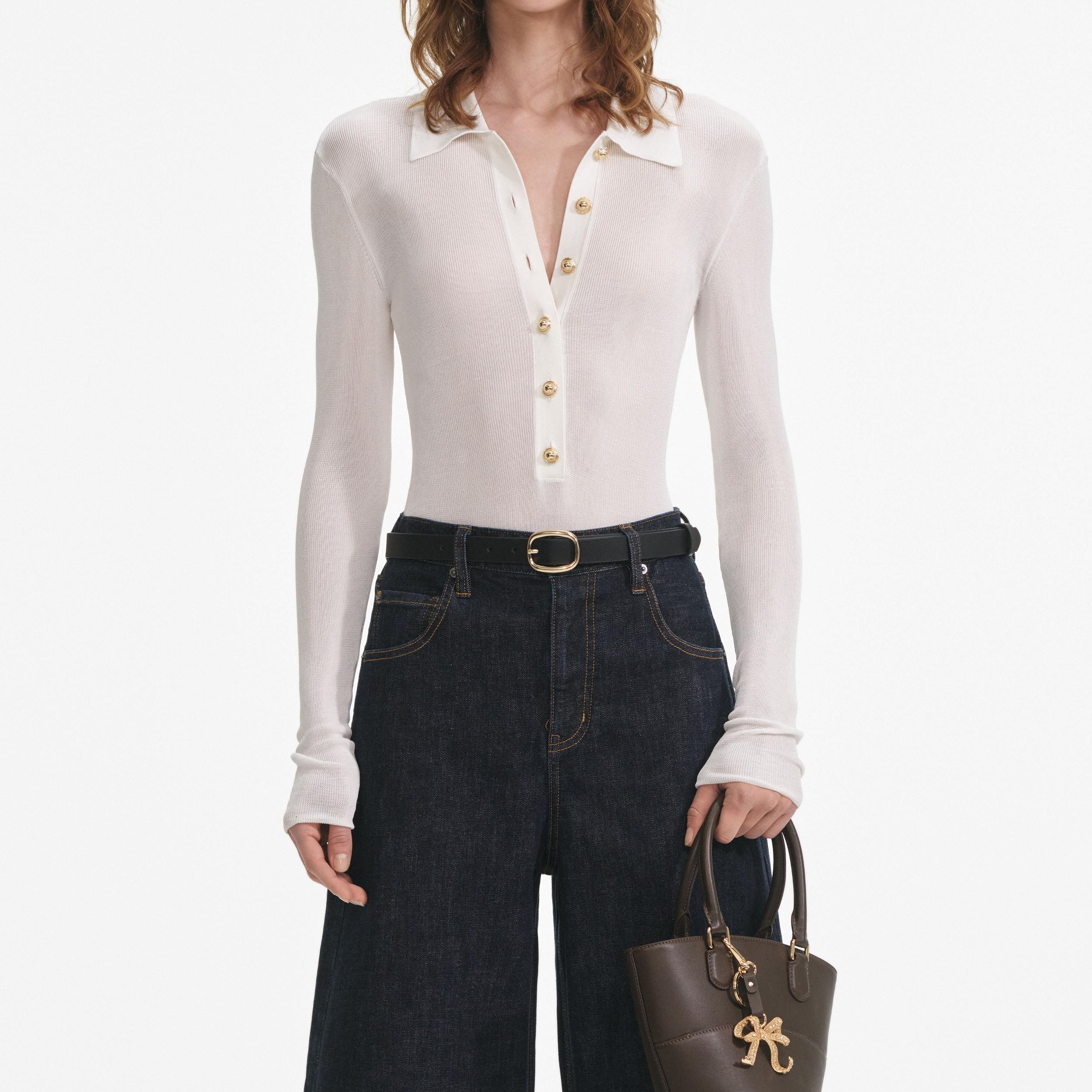 White Viscose Knit Bodysuit Product Image