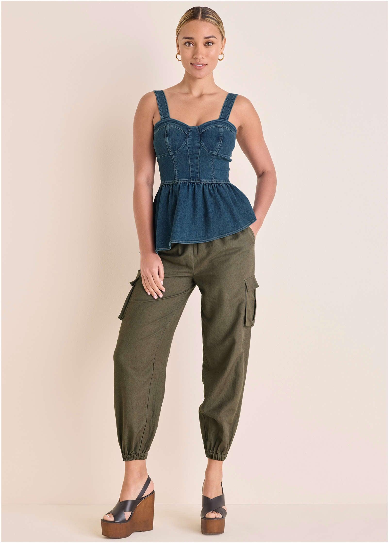 Denim Peplum Top - Medium Wash Product Image