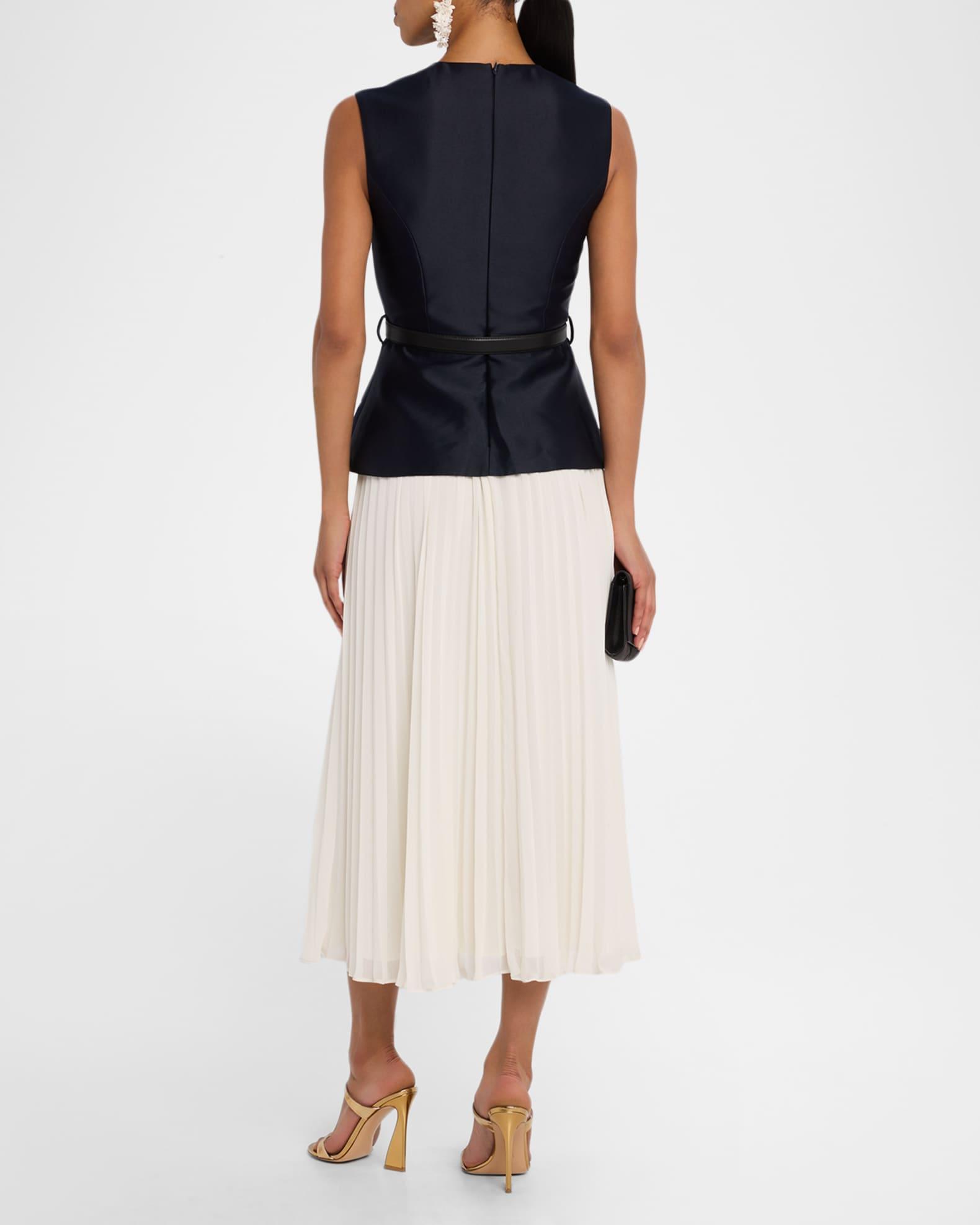 Belted Mixed-Media Midi Dress Product Image