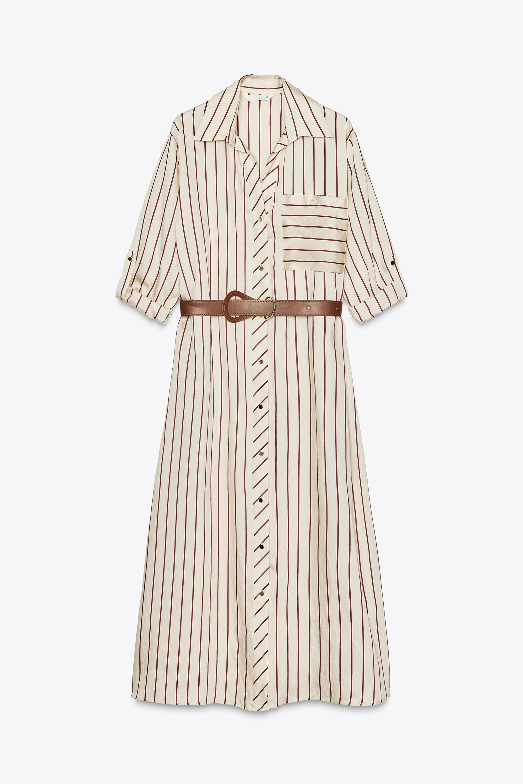 STRIPED BELTED MIDI DRESS Product Image