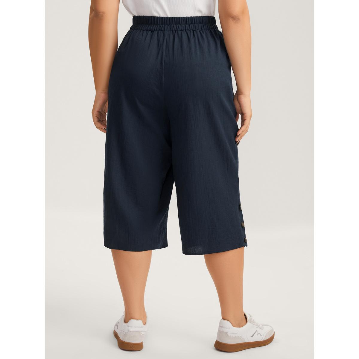 Plus Size Button Hem Straight-Leg Crop Pants Women Midnight Leisure Straight Leg Mid Rise Casual Pants BloomChic 22-24/3X Product Image
