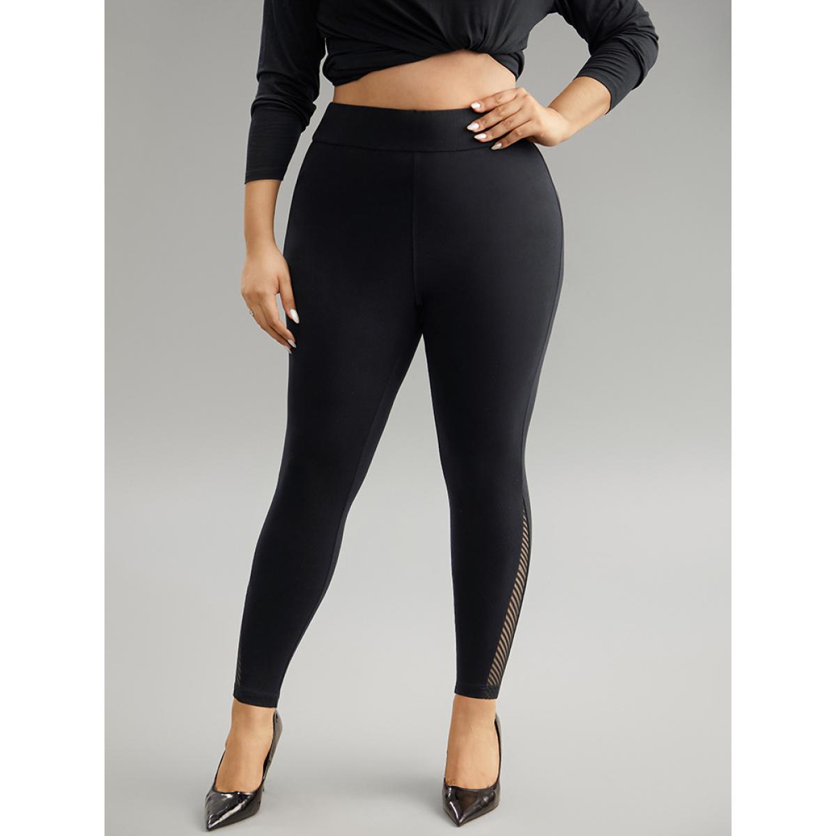 Plus Size Plain Patchwork Cut Out Wideband Waist Leggings Women Black Office High stretch Skinny High Rise Work Leggings BloomChic 18-20/2X Product Image