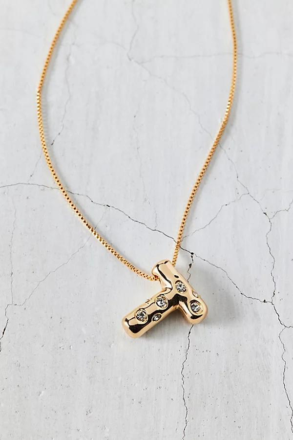 14k Gold Plated Rhinestone Bubble Initial Charm Necklace, Womens at Urban Outfitters Product Image