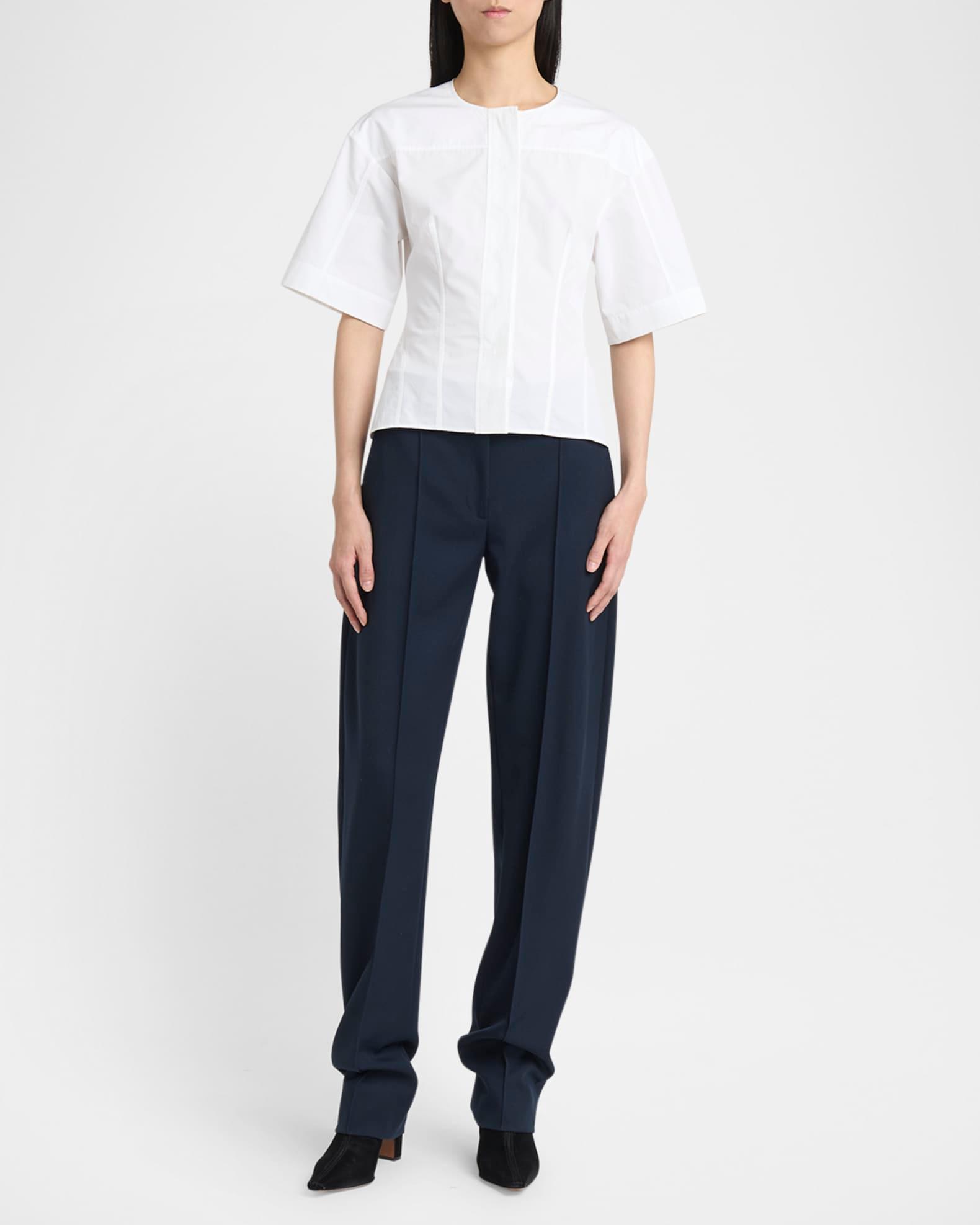 Short-Sleeve Corset Seamed Poplin Blouse Product Image