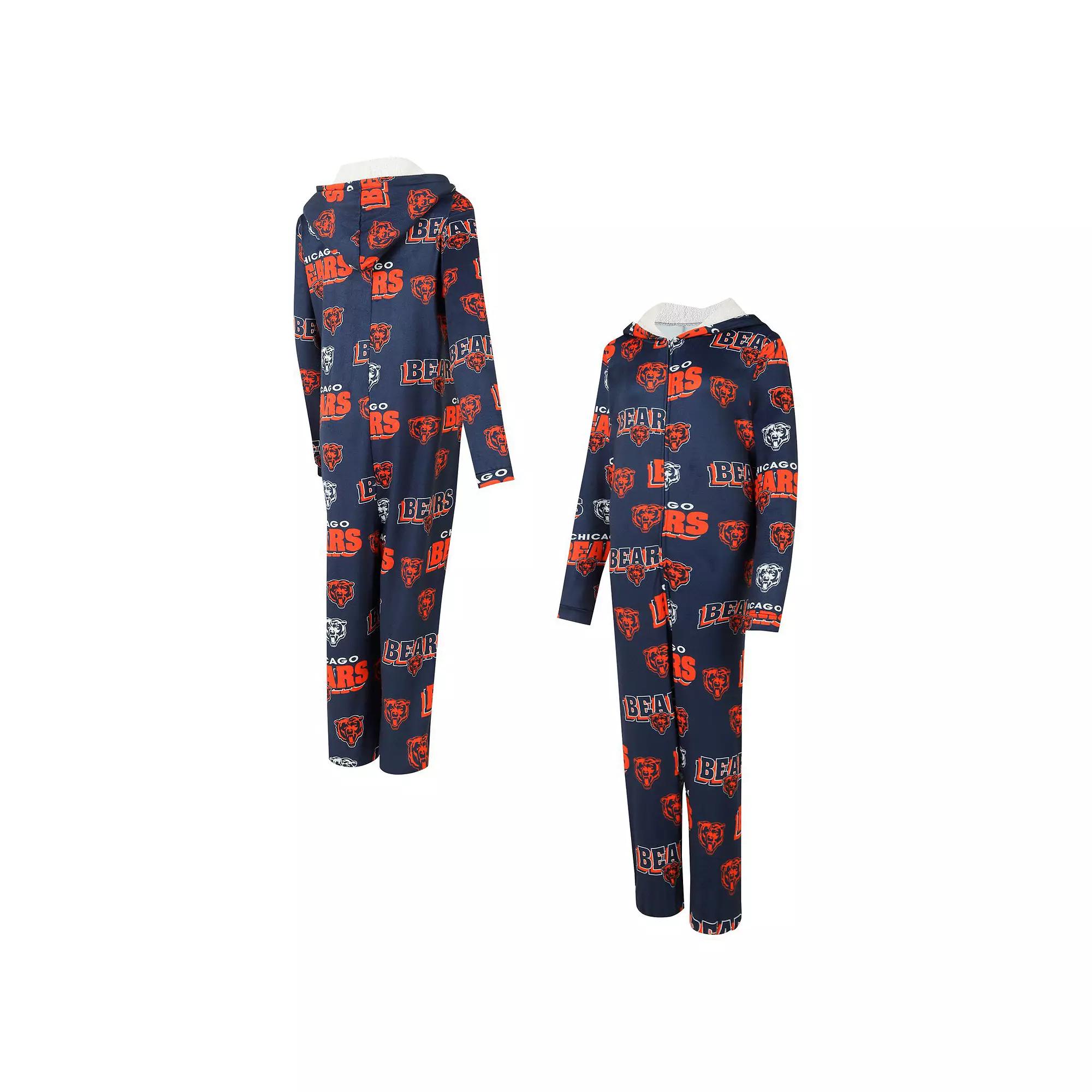 Women's Concepts Sport Navy Chicago Bears  Roadway Allover Print Microfleece Full-Zip Union Suit, Size: 2XL, Blue Product Image