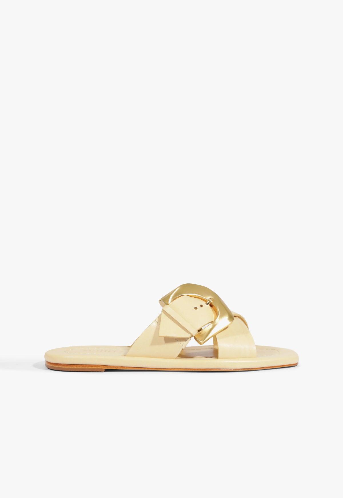 Lois Beige Leather Flat Sandal Product Image
