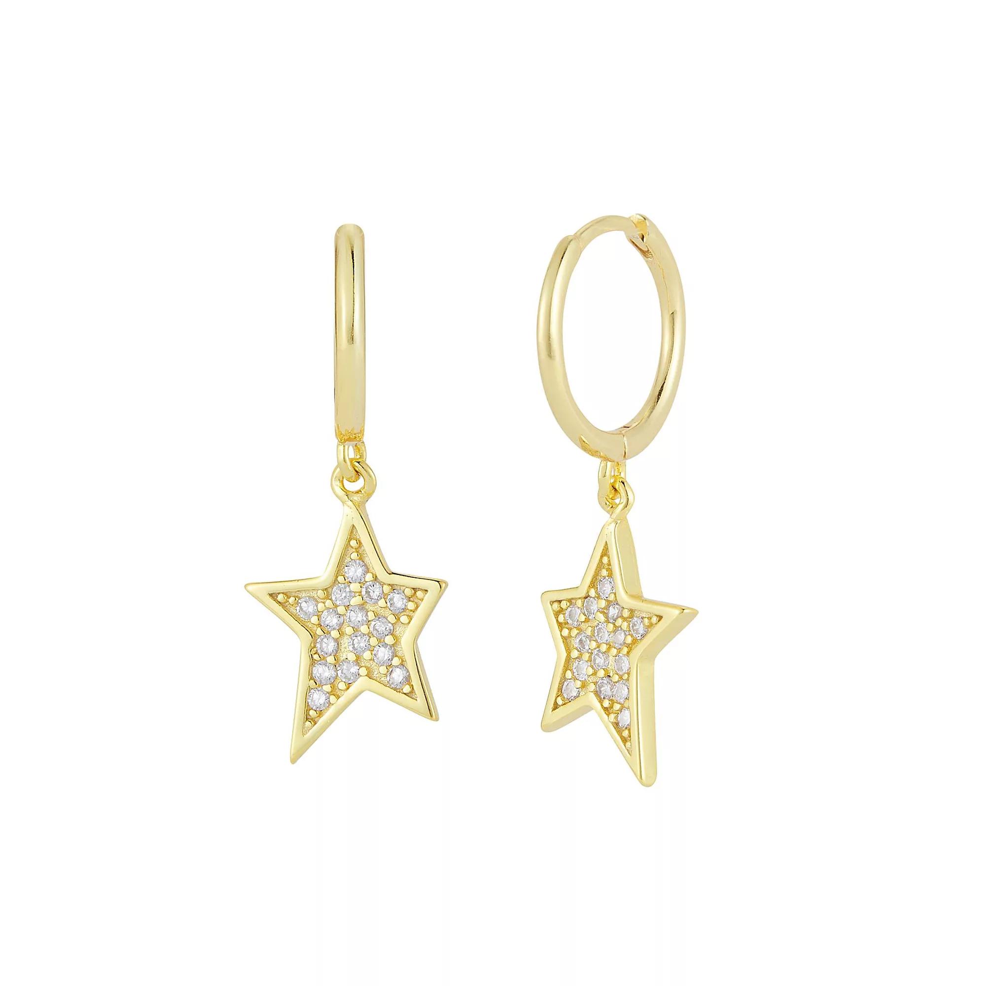 Sunkissed Sterling Star Cubic Zirconia Hoop Drop Earrings, Women's, Gold Tone Product Image