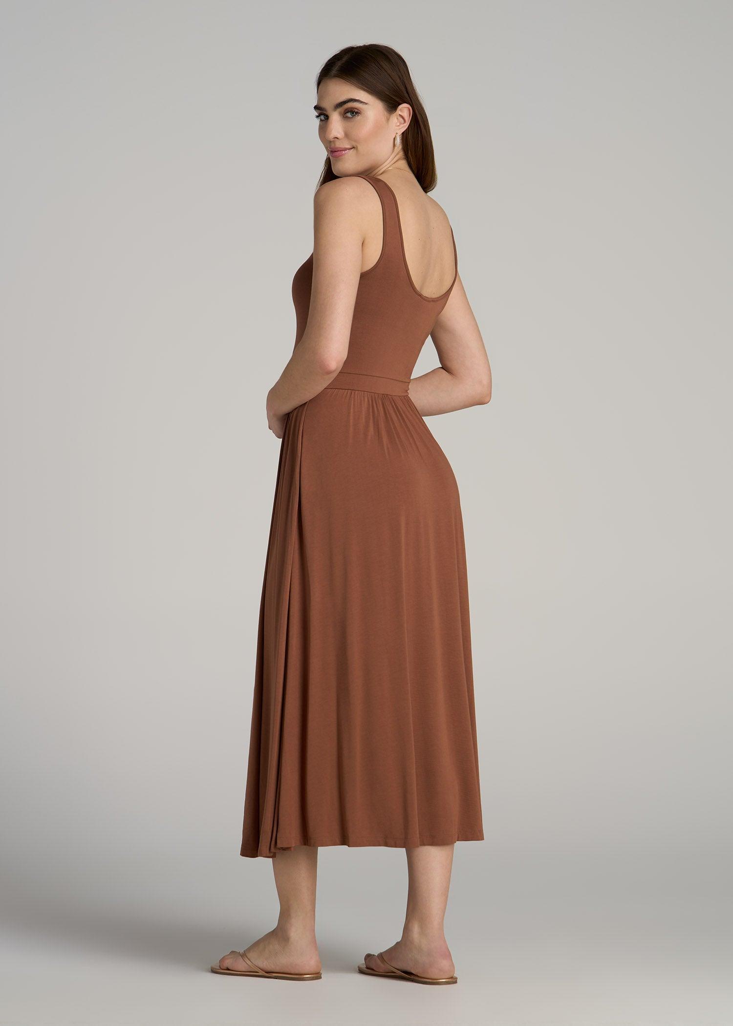 Jersey Tank Dress with Pockets for Tall Women in Clay Brown Female Product Image
