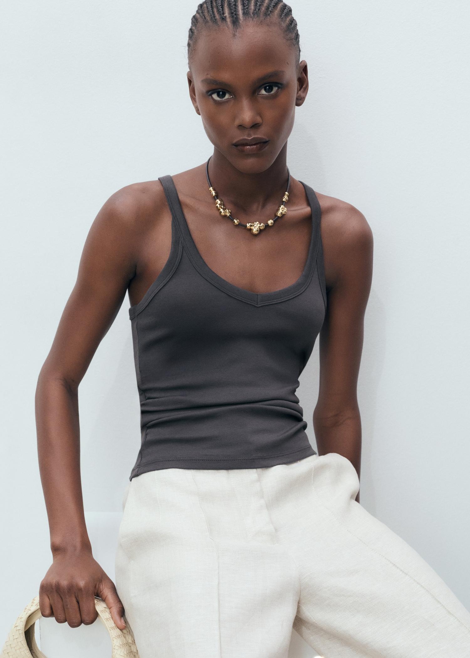 Cotton top with straps - Women | MANGO USA Product Image