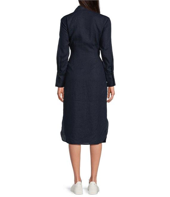 J.McLaughlin Orla Stretch Cotton Point Collar Long Sleeve Belted Midi Shirt Dress Product Image