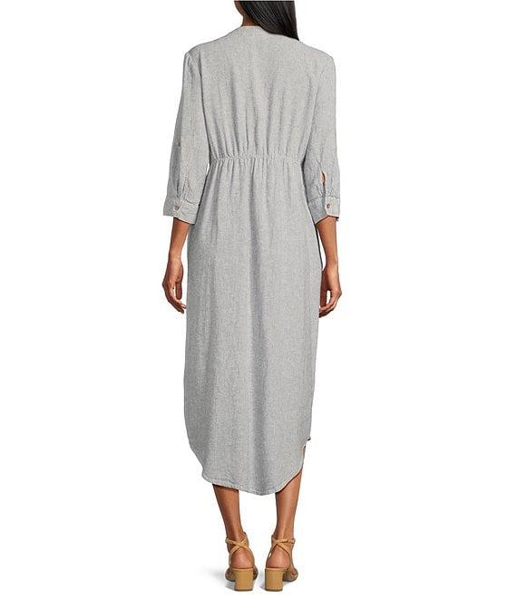 Westbound Stripe 3/4 Rolled Sleeve Y-Neck Button-Front Maxi Shirt Dress Product Image