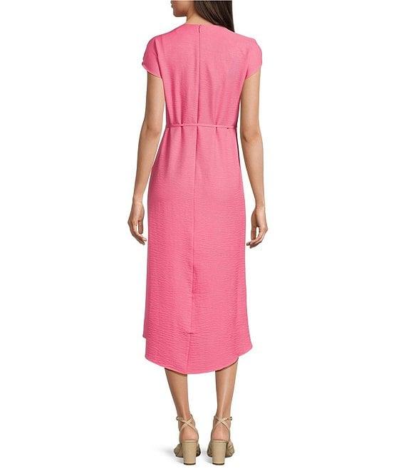 Calvin Klein Short Sleeve V-Neck Belted Midi Dress Product Image