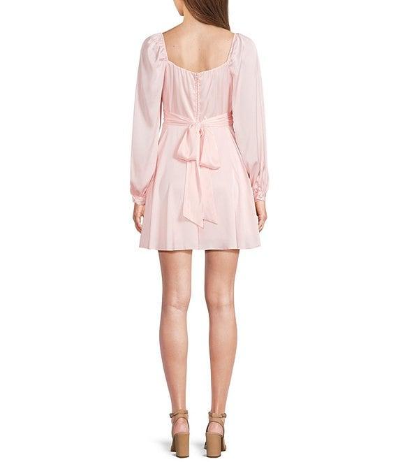 B. Darlin Satin Long Sleeve Tie Waist Mini Dress Product Image