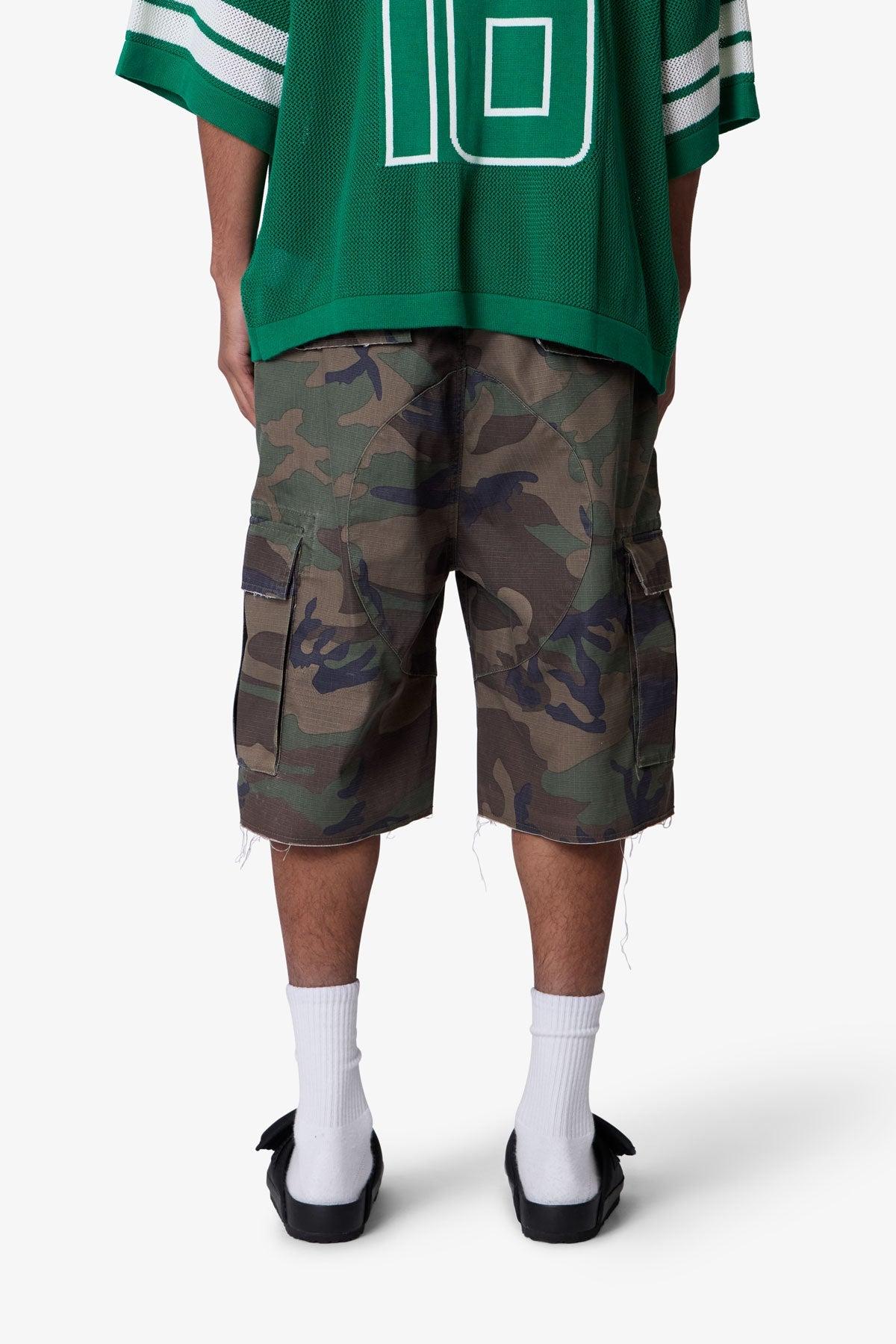 Baggy Distressed Cargo Shorts - Washed Camo Product Image