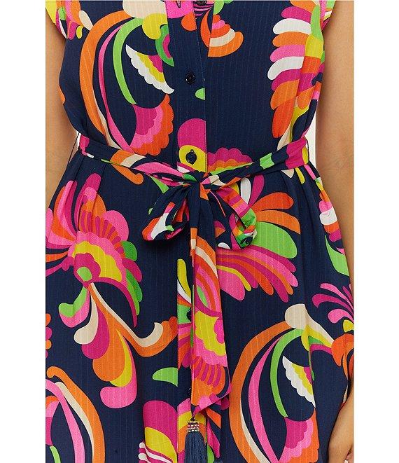 Trina Turk Poolside Swirl Texture Woven Button Front Shirt Dress Swim Cover-Up Product Image