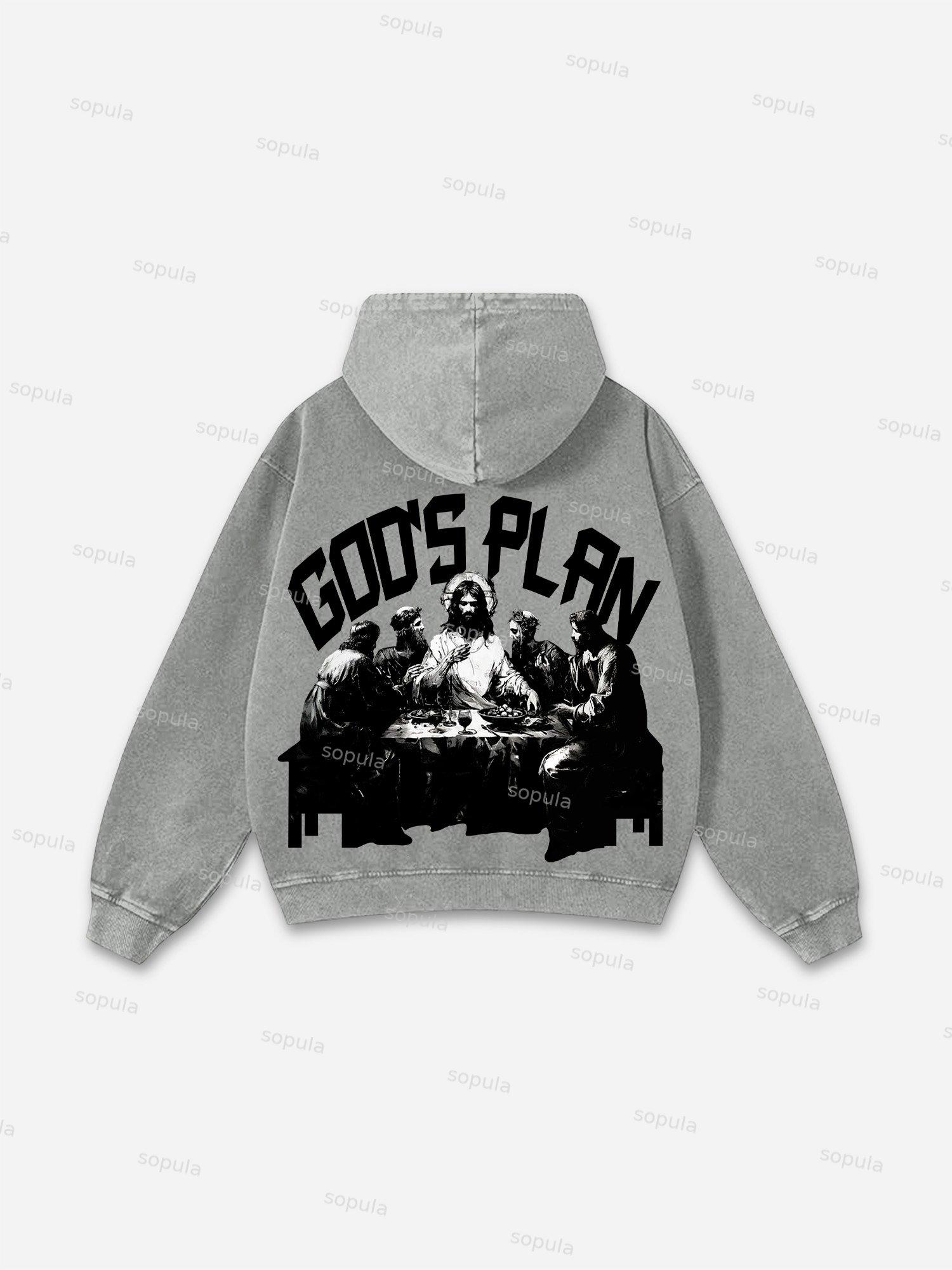 Sopula God's Plan Faith Graphic Vintage Washed Pocket Hoodie Product Image