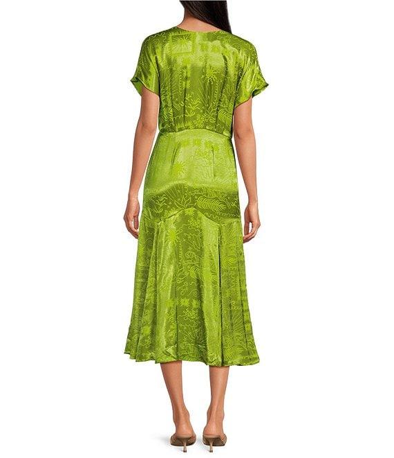 Never Fully Dressed Erin Safari Jacquard Boat Neck Short Sleeve Midi Dress Product Image