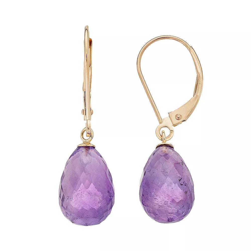 14k Gold Amethyst Briolette Drop Earrings, Women's, Purple Product Image