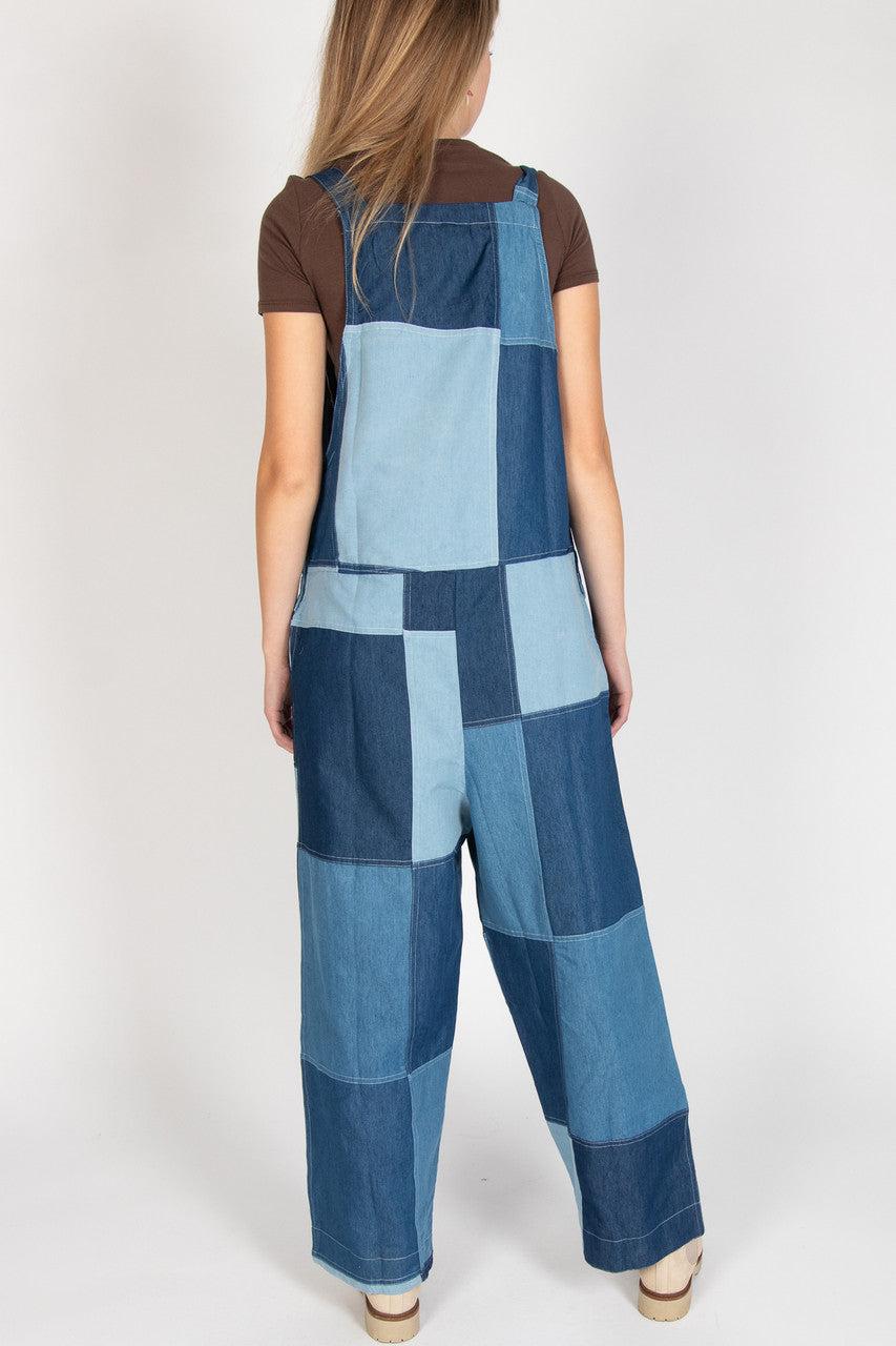 Lightweight Denim Patchwork Overalls Product Image