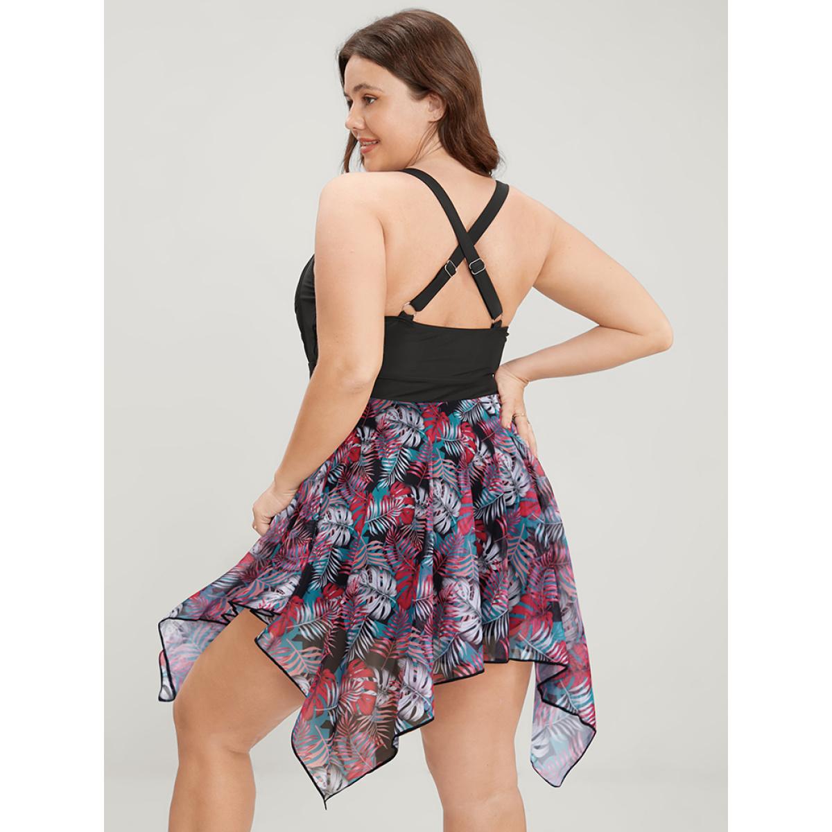 Mesh Adjustable Straps Plus Size Women Tropical Swim Dress Very Stretchy Bodycon Sleeveless V Neck Vacation Swim Dresses BloomChic Product Image