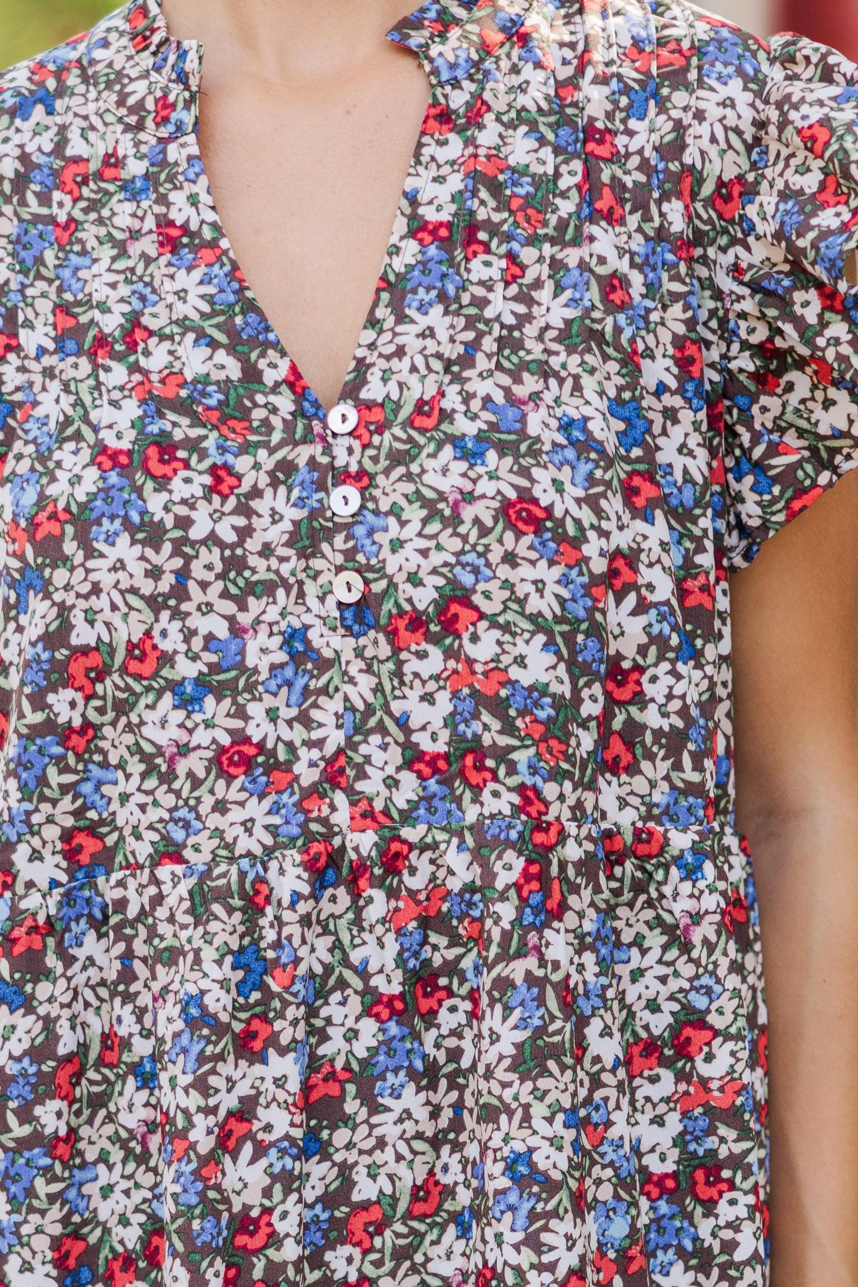 Just For Today Red Ditsy Floral Midi Dress Female Product Image