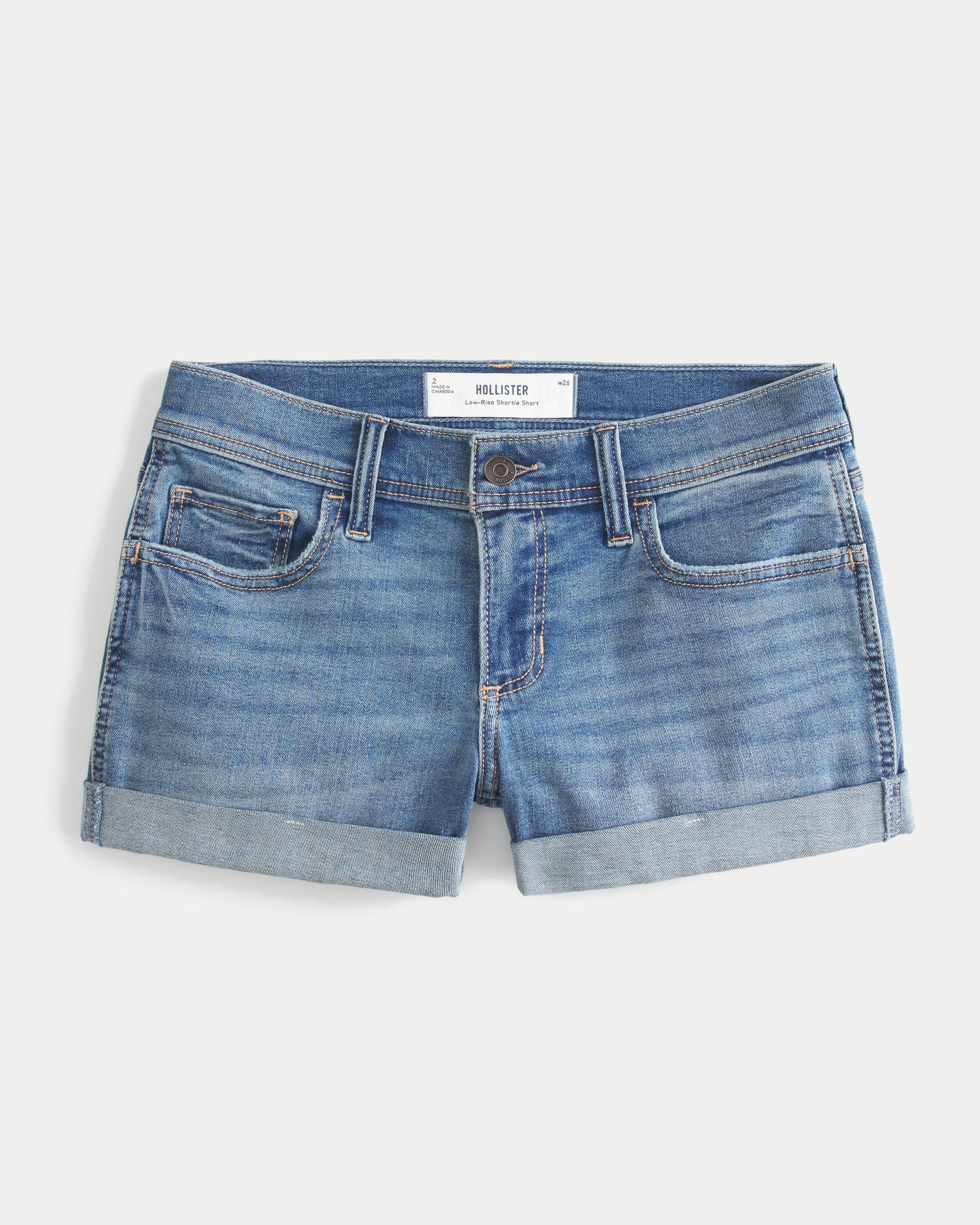 Low-Rise Light Wash Denim Shortie Shorts Product Image