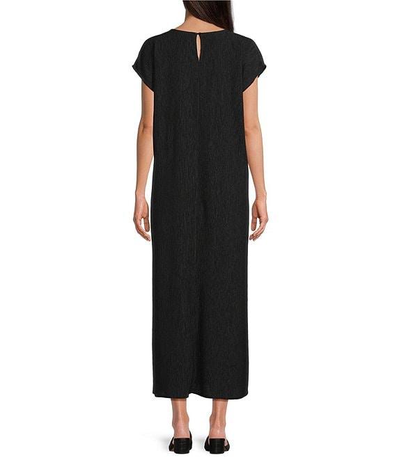 Eileen Fisher Crinkle Plisse Round Neck Cap Sleeve Midi Dress Product Image