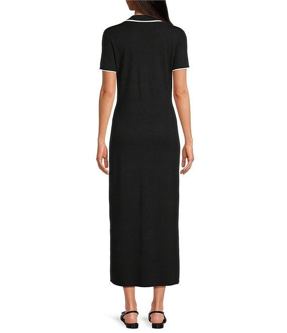 Antonio Melani Ribbed V-Neck Collar Short Sleeve Shift Maxi Dress Product Image
