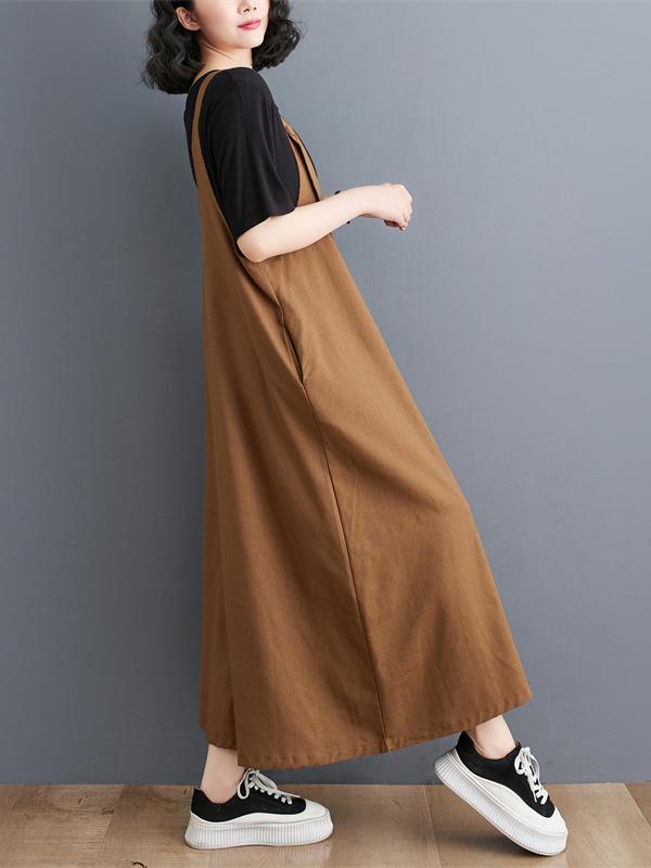 Ninth Pants Wide Leg Buttoned Solid Color Spaghetti-Neck Overalls Product Image