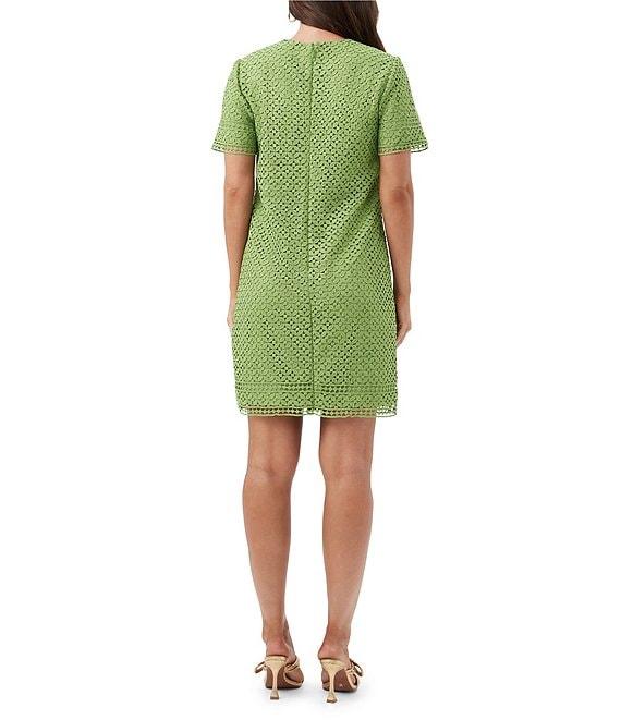 Trina Turk Kimasu Geometric Lace Round Neck Short Sleeve Dress Product Image