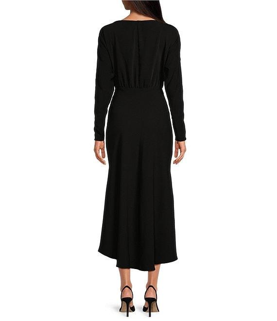 Trina Turk Behati Double Georgette Bateau Neck Long Sleeve Front Ruching Sheath Dress Product Image