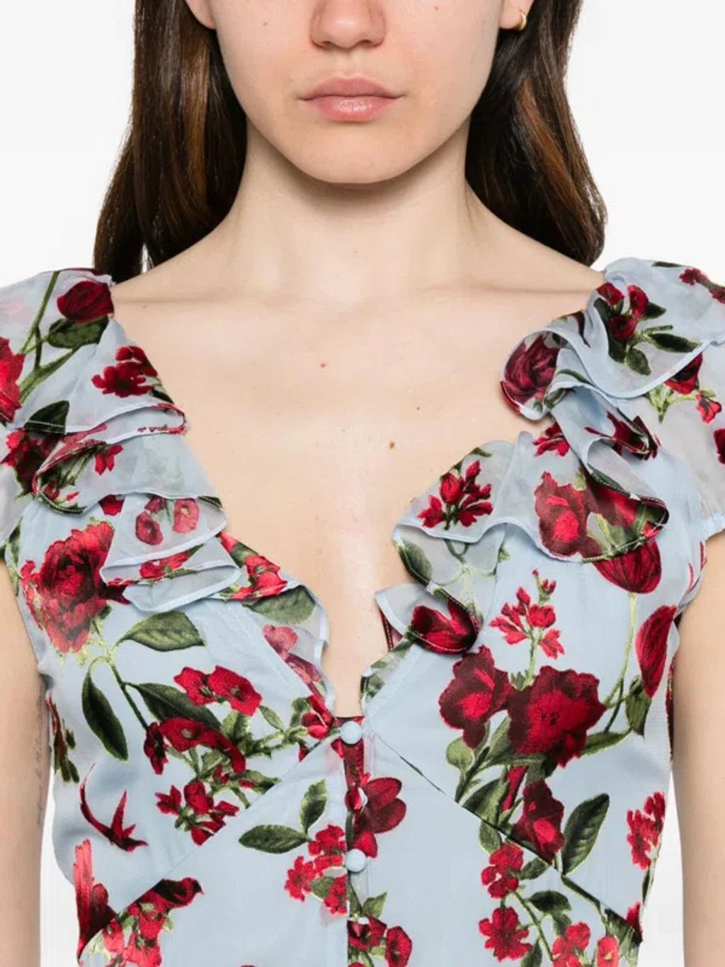 ALICE AND OLIVIA X Stacey Bendet Tara Floral-print Ruffled Midi Dress In Blue Product Image