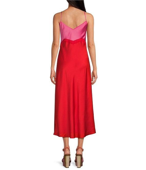 Gianni Bini x DANNIJO Helena Satin Two-Tone Color Block Scoop Neck Midi Slip Dress Product Image