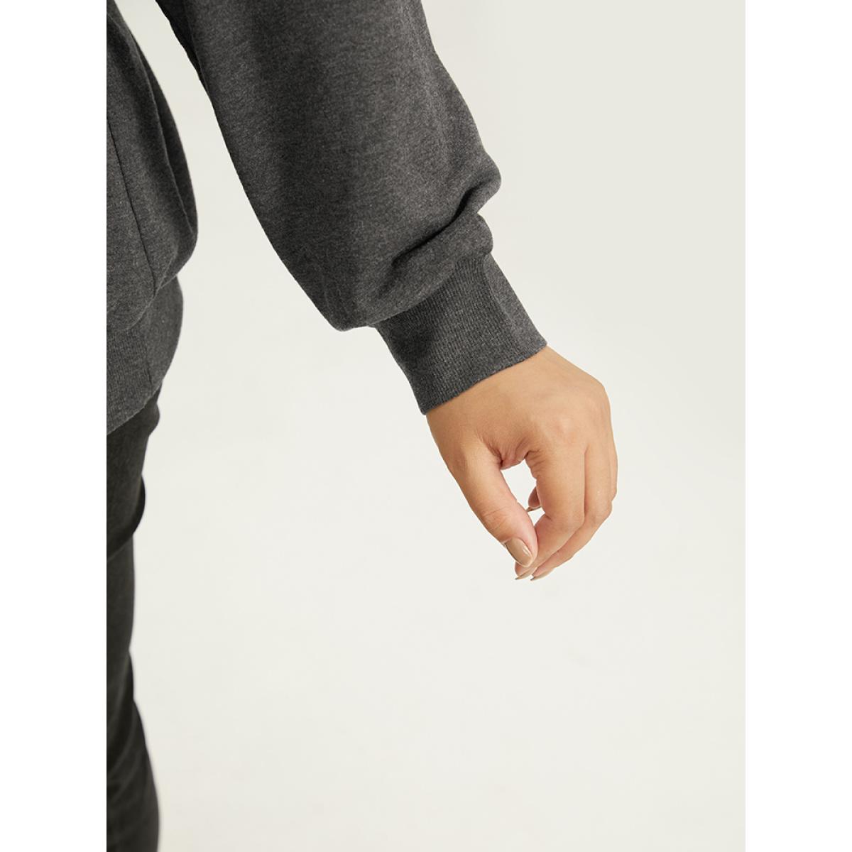 Plus Size Solid Button Through Elastic Cuffs Sweatshirt Women DimGray Casual Plain Open Front Dailywear Sweatshirts BloomChic 12/L Product Image