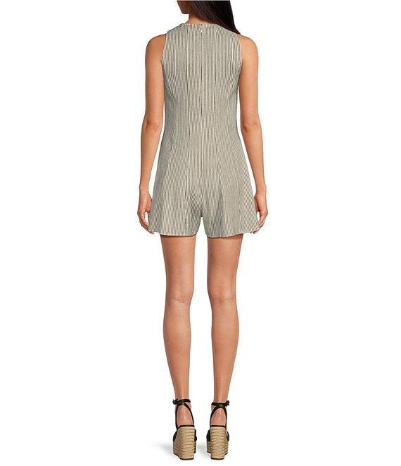 Gianni Bini Samie Linen Blend Pin Stripe Crew Neck Sleeveless Romper Product Image