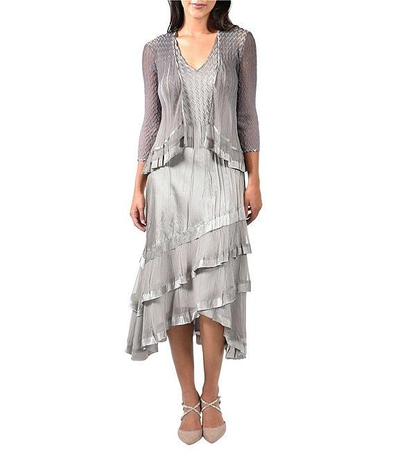 Komarov V-Neck Layered Ruffle Hem 2-Piece Jacket Dress Product Image