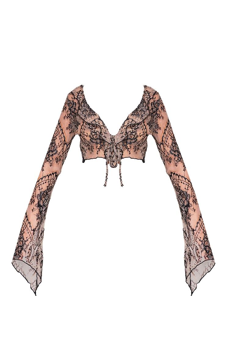 Beige Tie Front Lace Extreme Crop Top Product Image