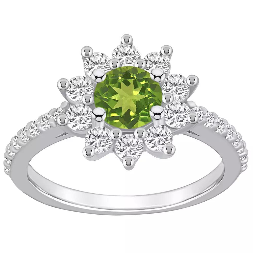 Alyson Layne 14k White Gold Peridot & 3/4 Carat T.W. Diamond Halo Ring, Women's, Size: 9, Green Product Image