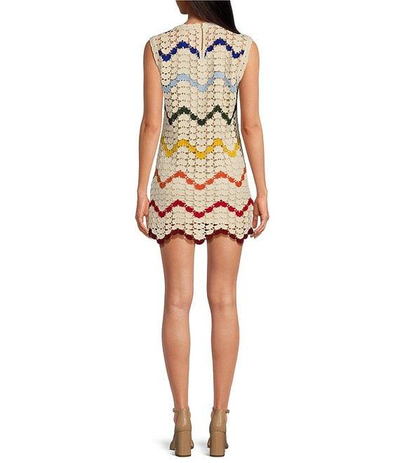Chelsea & Violet Romy Chevron Print V-Neckline Sleeveless Crochet Dress Product Image