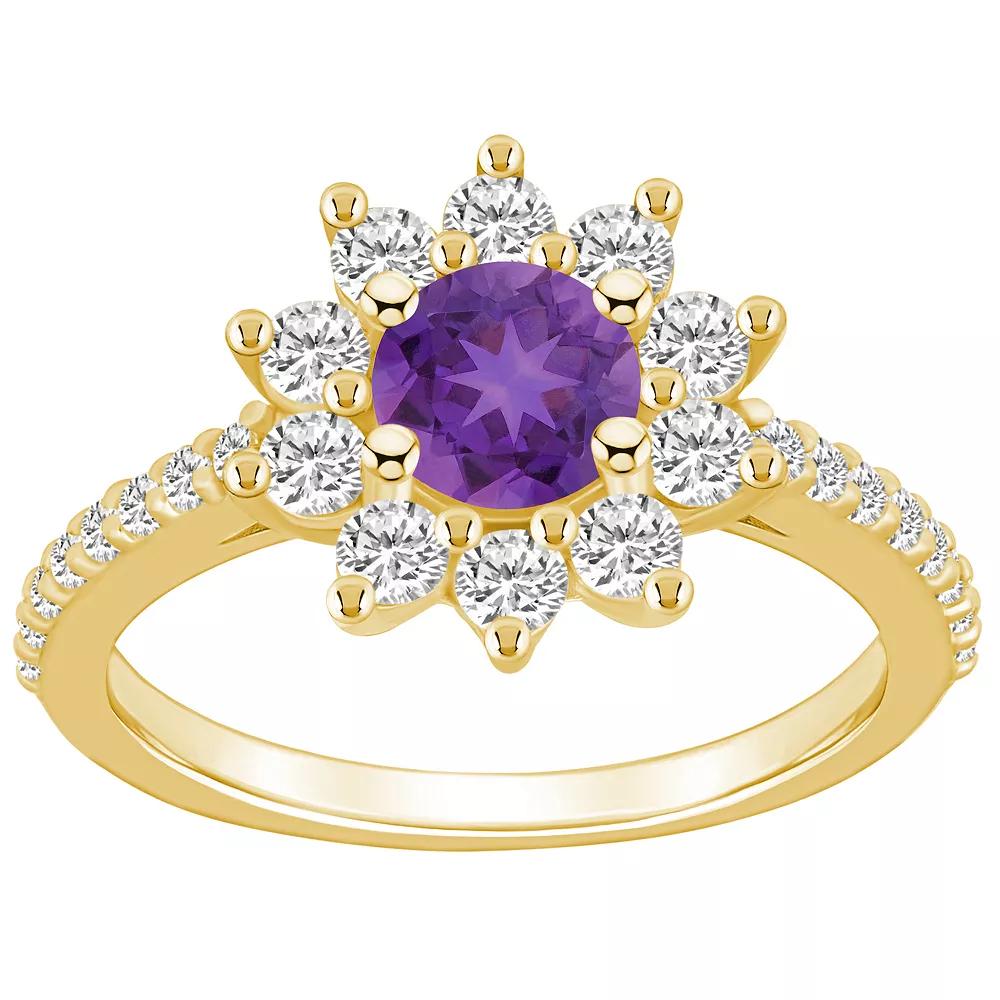Alyson Layne 14k White Gold Round Amethyst & 3/4 Carat T.W. Diamond Halo Ring, Women's, Size: 6, Purple Product Image