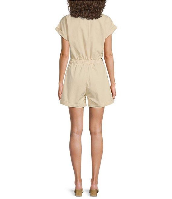 ELAN V-Neck Short Sleeves Woven Romper Product Image