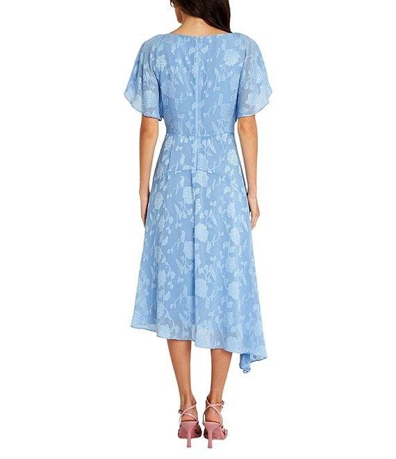 Maggy London Floral Burnout Round Neck Short Flutter Sleeve Midi Dress Product Image