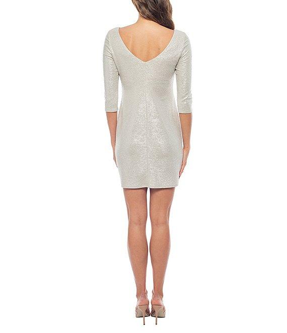 Marina Crew Neck 3/4 Sleeve V-Back Sheath Mini Dress Product Image