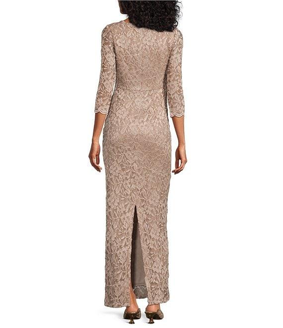 Jessica Howard 3/4 Sleeve Crew Neck Side Tuck Lace Gown Product Image
