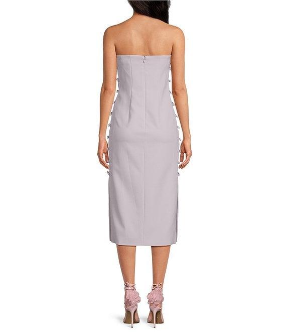 Gianni Bini x Caelynn Bell Tori Crepe Side Button Cut Out Bodycon Strapless Midi Dress Product Image